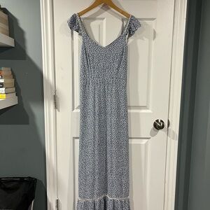 Japna Blue and White Tiered Ruffled Maxi Sundress